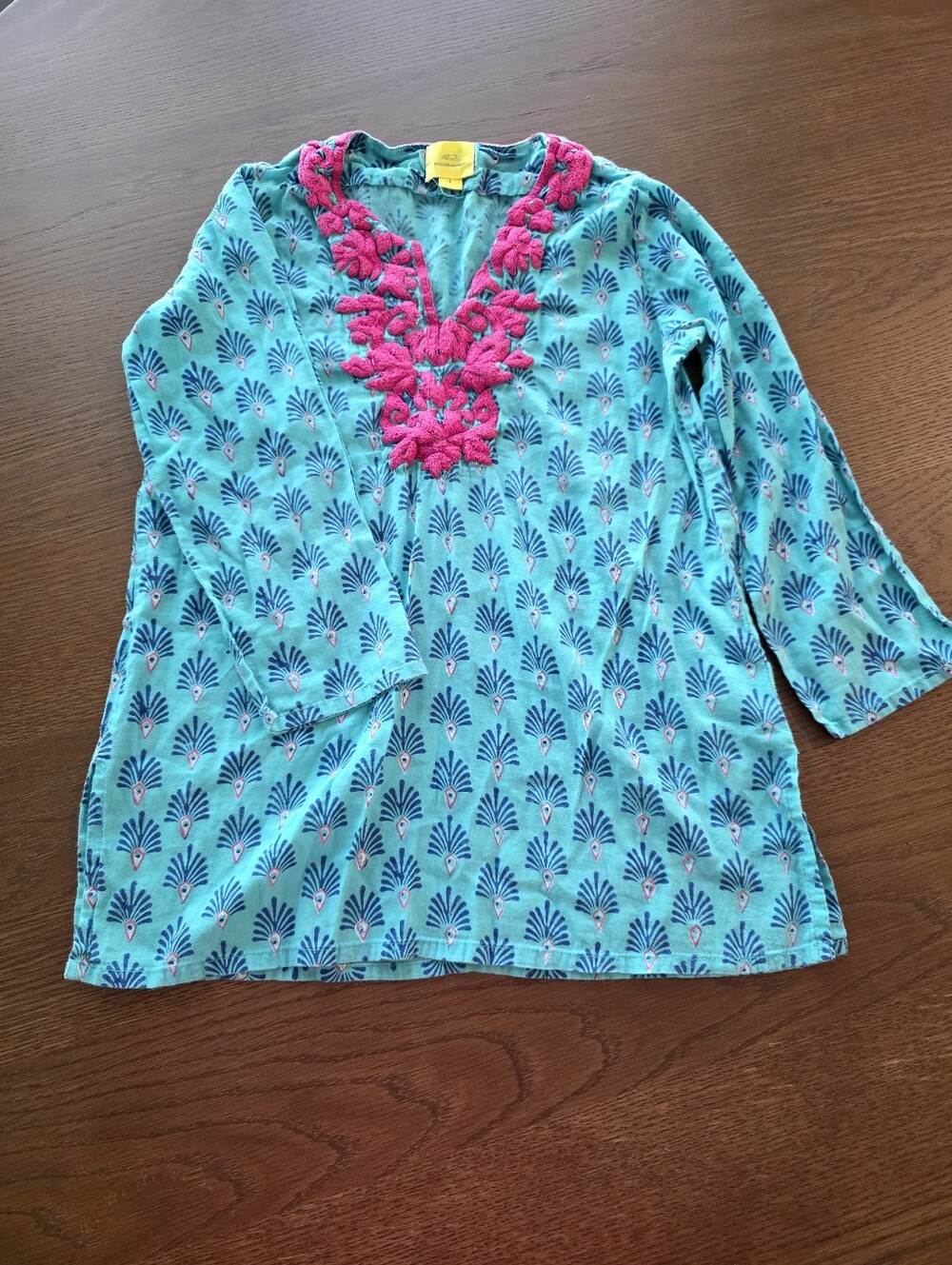 turquoise and pink embroidered cotton girls kurta tunic Size 6